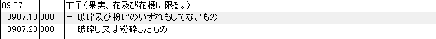 0907 丁子、クローブ、丁香 HSコード一覧